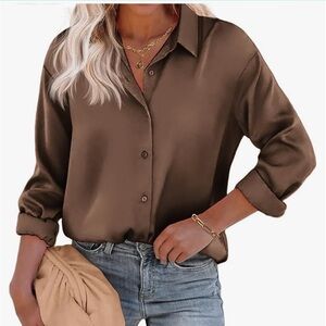 Used Women's Blouse Satin Silk Shirts Button Down Shirts